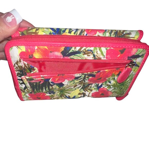 Floral Canvas Womens Wallet Snap Closure Zipper Pocket Pink Trim - Picture 6 of 6
